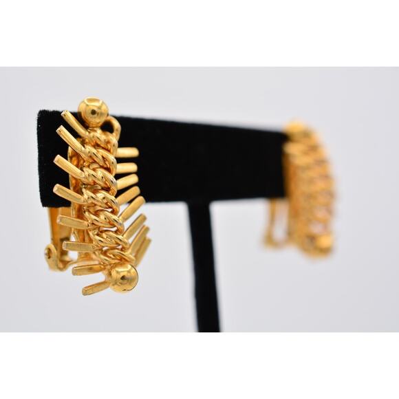 Hobe Vintage Clip On Earrings Spiked Gold Tone Shiny Chunky Signed 1950s BinAY - Picture 4 of 12